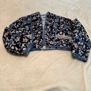 Reversible Quilted Cropped Floral Jacket Blues/White